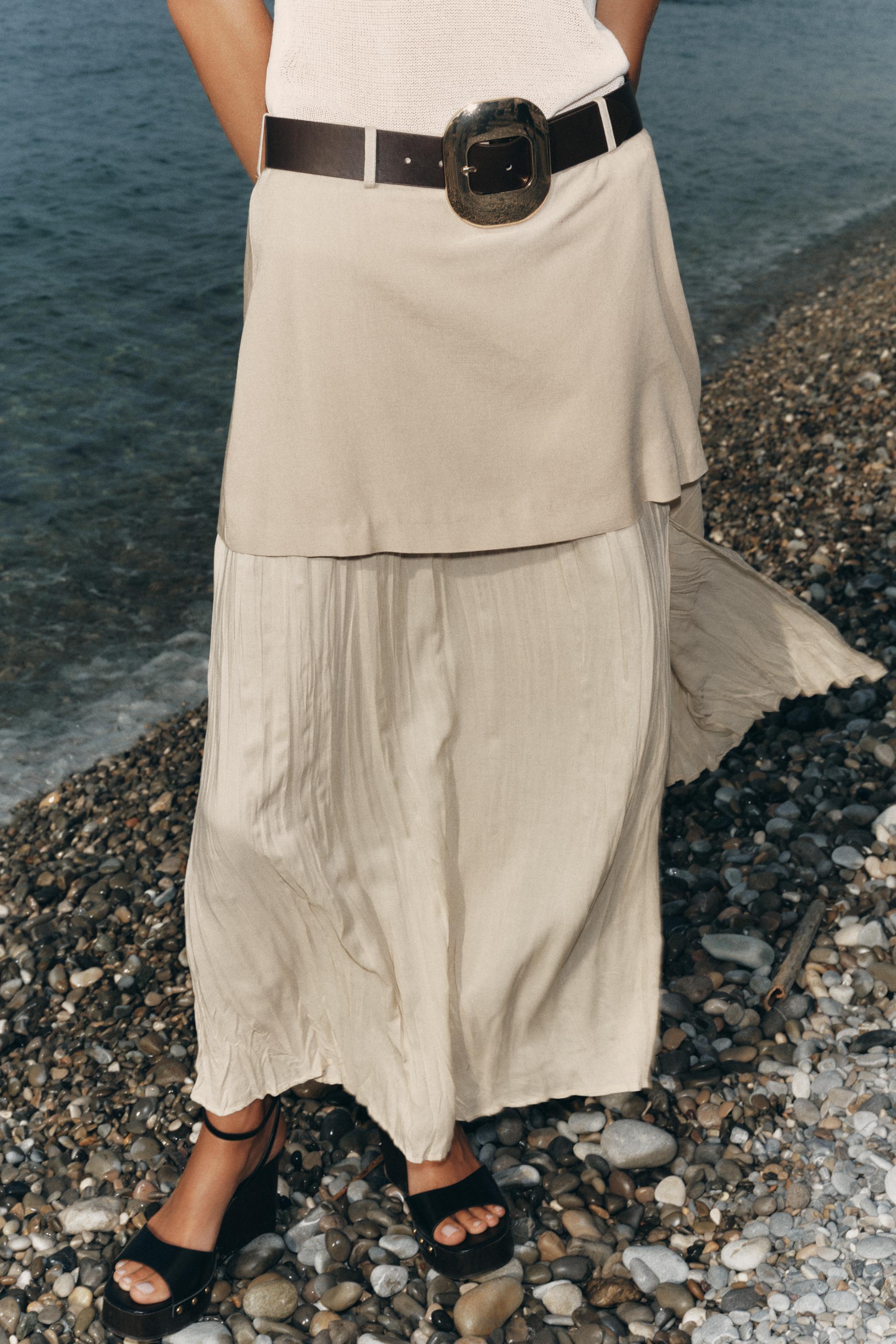 JUPE MIDI COMBINÉE CEINTURE